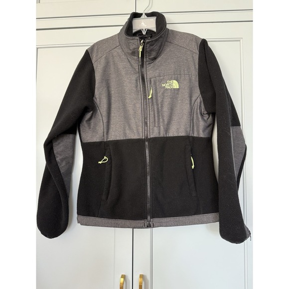 THE NORTH FACE DENALI JACKET WOMEN'S Small Black Fluorescent Green‎ Heather - Picture 2 of 7